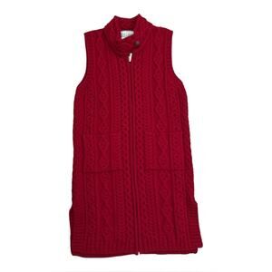 Original Aran Co. Merino Wool Full Zip Sleeveless Tunic Sweater | Red | Small